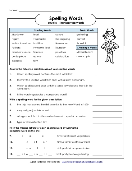 Question Worksheet Spelling E Worksheet