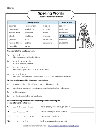 Question Worksheet Spelling E Worksheet