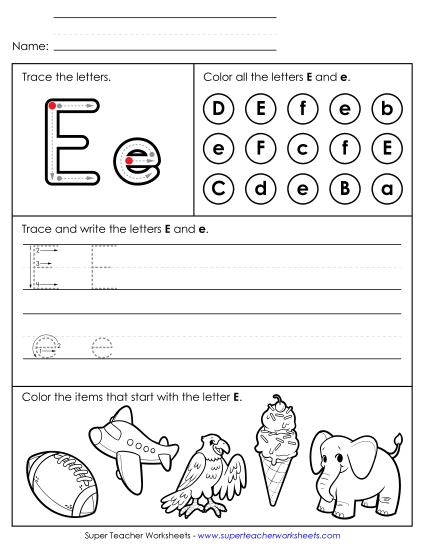 Tracing, Writing, and Recognizing Letter E