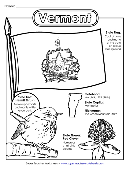 Vermont State Symbols Coloring Page