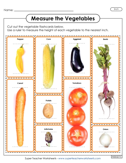 Flash Cards: Measure the Vegetables (Nearest Inch)