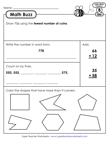 Math Buzz: Week 14<br>Worksheets 66 through 70