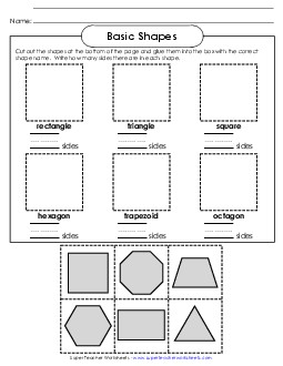 Cut & Glue (Flat Shapes) 1st Grade Math Worksheet