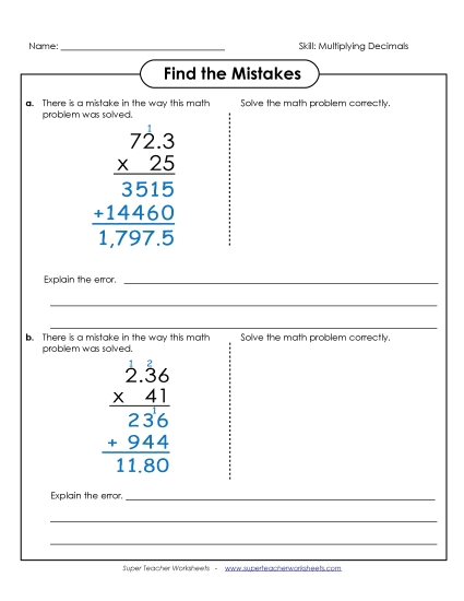 Find the Mistake: Multiplying Decimals by 2-Digit Numbers