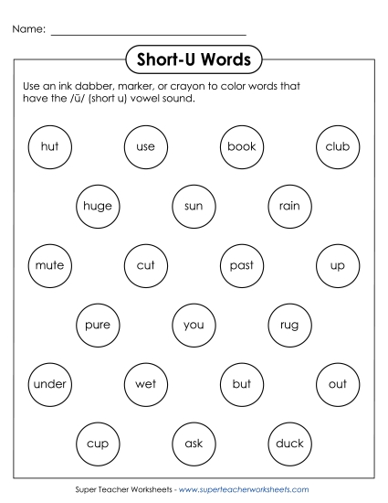 Dabber Activity (Short U Words)