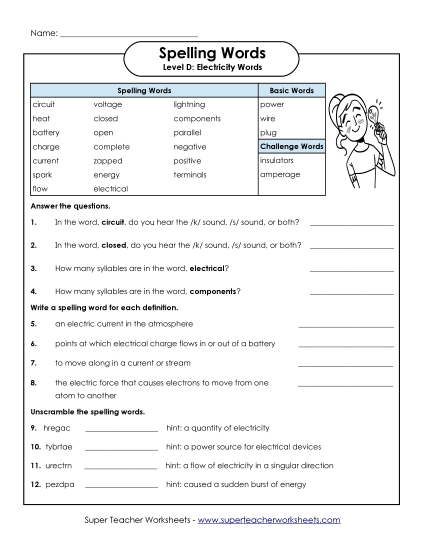 Spelling Question Worksheet