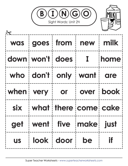 Sight Word Bingo (Unit 24)