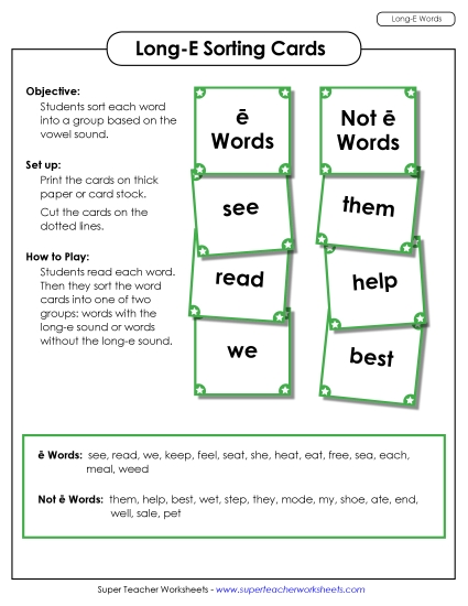 Word Sorting Cards (Long E Words)
