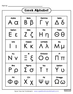 New Greek Alphabet Reference Chart Worksheet