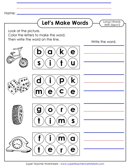 Let\'s Make Words (Word Circles)<br>Long I; Silent E