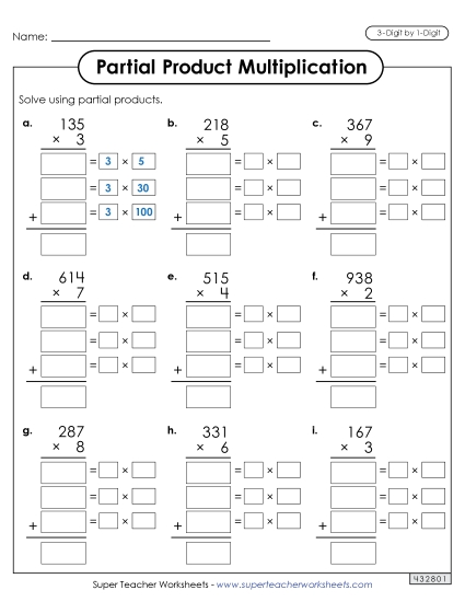Write Out the Factors<br>(Partial Products: 3-Digit by 1-Digit)