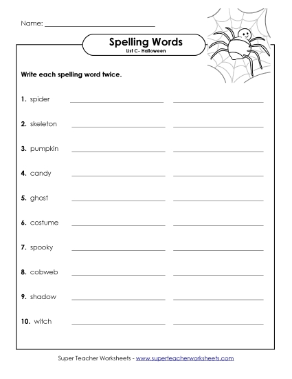 Write Twice (C-Halloween)  Spelling C Worksheet