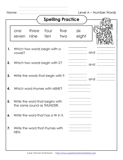 Spelling Practice (A-Number Words)