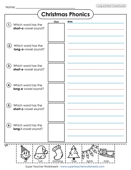 Christmas Phonics Vowel Sounds Free Worksheet