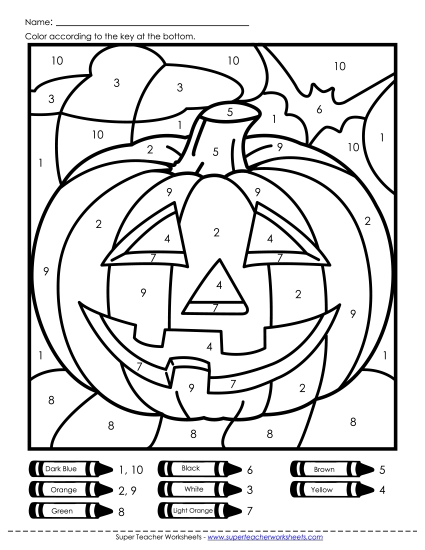 Color-by-Number: Jack O\'Lantern Counting Worksheet