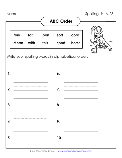 ABC Order: Write List (A-28)