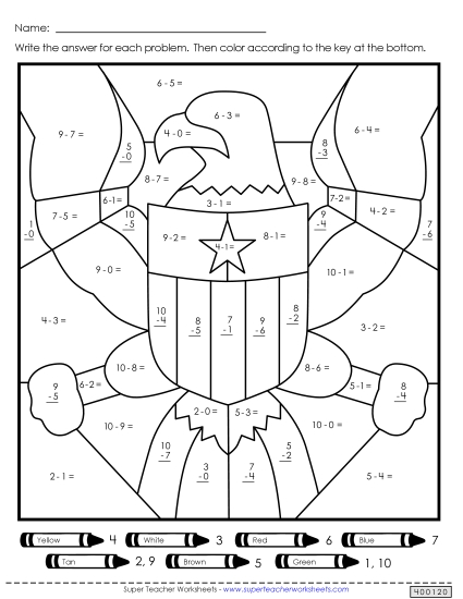 Bald Eagle Mystery Picture (Subtraction)