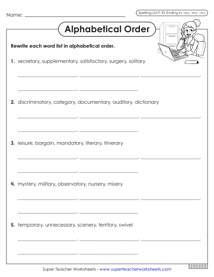 Alphabetical Order Worksheet (F-10)