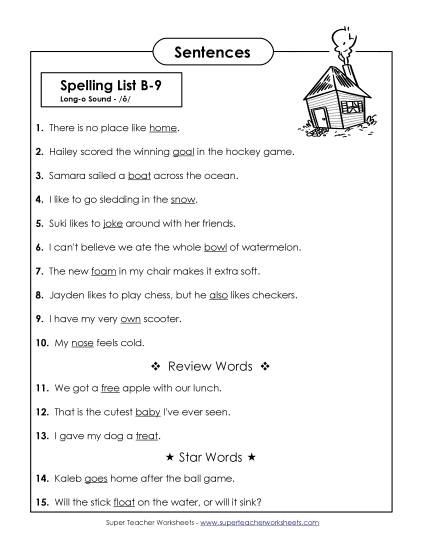 Spelling Test Sentences (B-9)