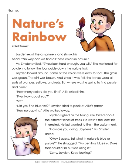 Nature's Rainbow (Fiction) 3rd Grade Reading Comprehension Worksheet
