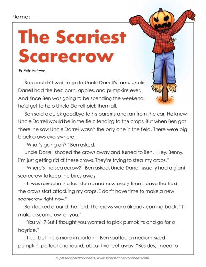 Scariest Scarecrow  Reading Comprehension Worksheet