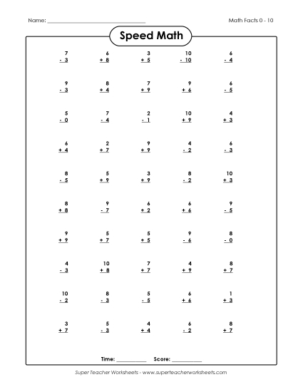 Speed Math (Add/Subtract)