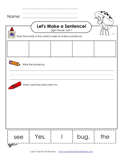 Make a Sentence<br>Cut and Glue (Unit 7)