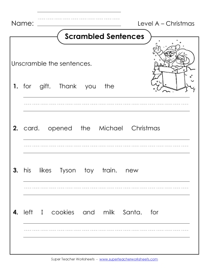 Scrambled Sentences (A-Christmas)  Spelling A Worksheet