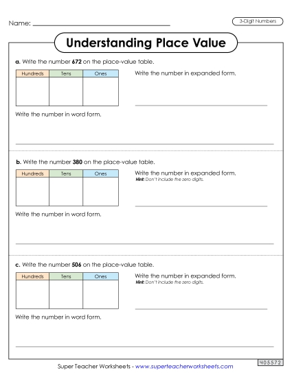 Understanding Place Value (3 Digits)