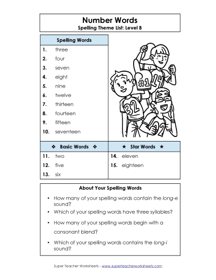 Spelling List (B-Number Words) 