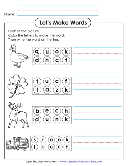 Color the Letters & Write (-uck)