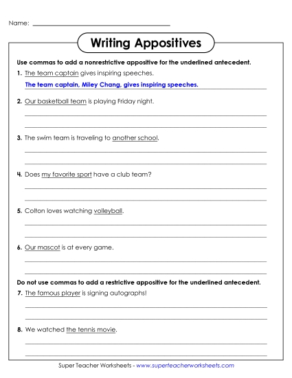 Writing Appositives (Extra Practice)