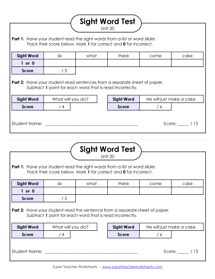 1-on-1 Reading Test (Unit 20)