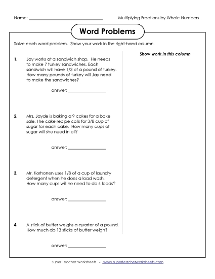 Word Problems:<br>Fractions x Whole Numbers