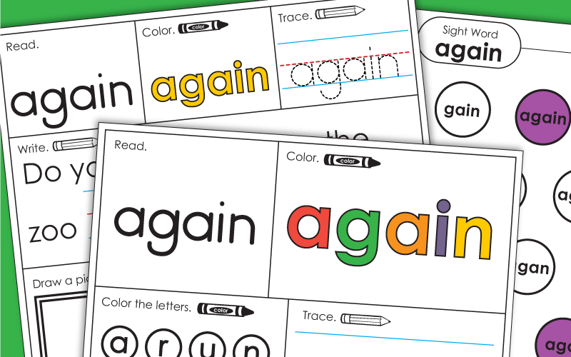 Sight Word Worksheets: Again