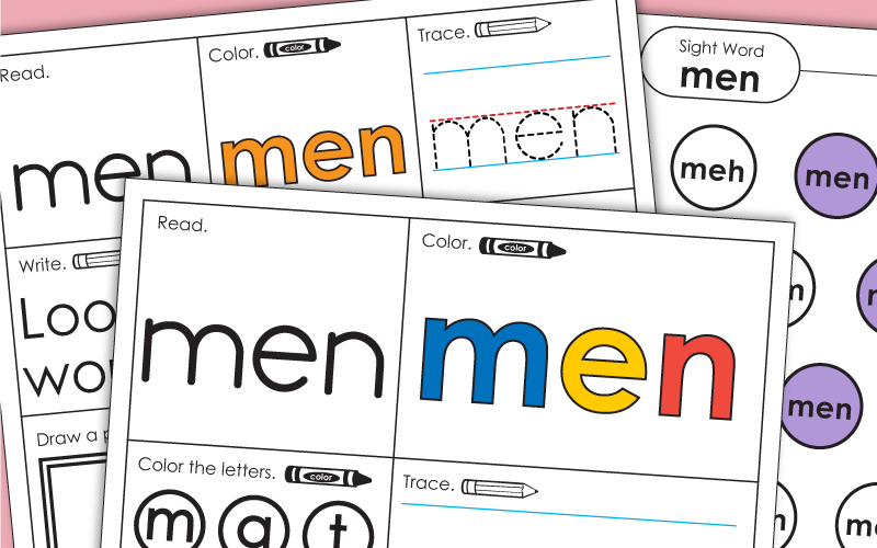 Sight Word Worksheets: Men