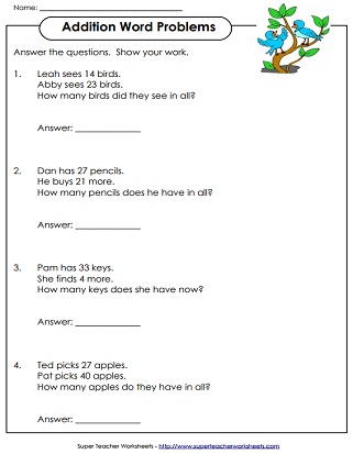 Addition Word Problem Worksheet