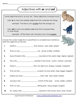 Adjectives Worksheets