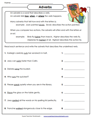 Adverb Worksheets (Printable)