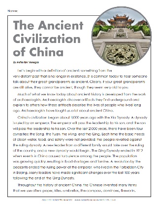 Ancient China Worksheet