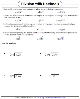 Decimal Division Worksheet
