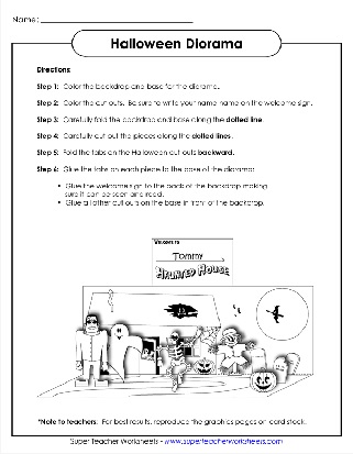 Printable cut and paste Halloween Diorama Worksheet