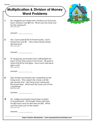 Money Division Worksheets - Word Problems Money Division Worksheets - Word Problems