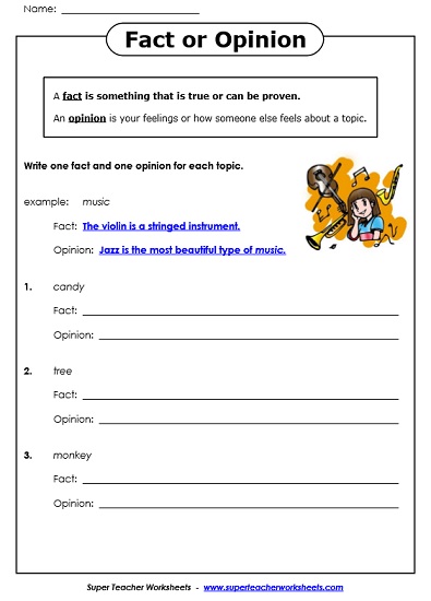 Fact Opinion Worksheet