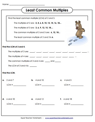 Least Common Multiples Worksheets
