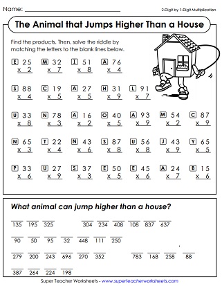 Multiplication Math Riddle Worksheet