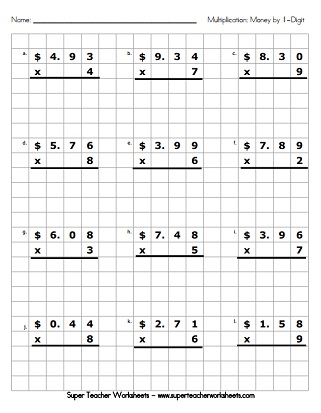 Grid Multiplication Worksheets (Money) Grid Multiplication Worksheets (Money)