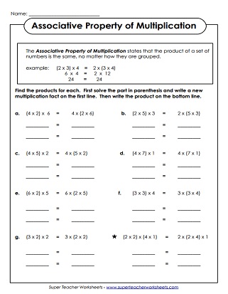 Multiplication Properties Worksheets