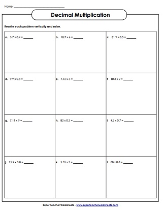 Printable Multiplication Worksheets (Decimals)