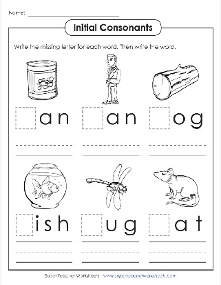 Phonics Beginning Consonant Words Log, Fish, Bug, Fill in the Missing Letters Worksheet Phonics Beginning Consonant Words Log, Fish, Bug, Fill in the Missing Letters Worksheet